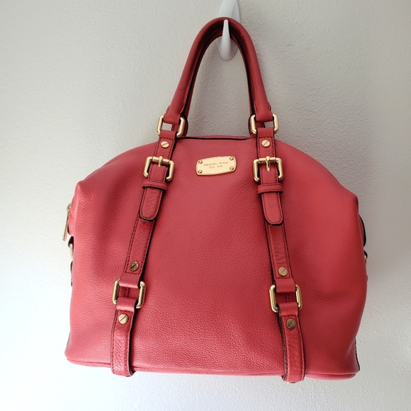 Michael Kors Bedford Pebble Leather Satchel Watermelon Pink - Picture 1 of 12